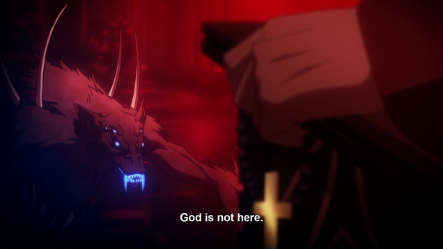 Bishop, be sure to thank the nice demon for making your disturbing lack of faith blatantly obvious. Image courtesy of Netflix.